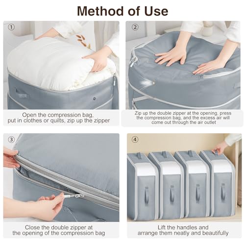 4 Pack Compression Storage Bags (110L-4 Pack / Light Gray)