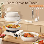 21PCS Pots and Pans Set Nonstick Cookware Set with Detachable Handle (Cream White / 21PCS-Standard)