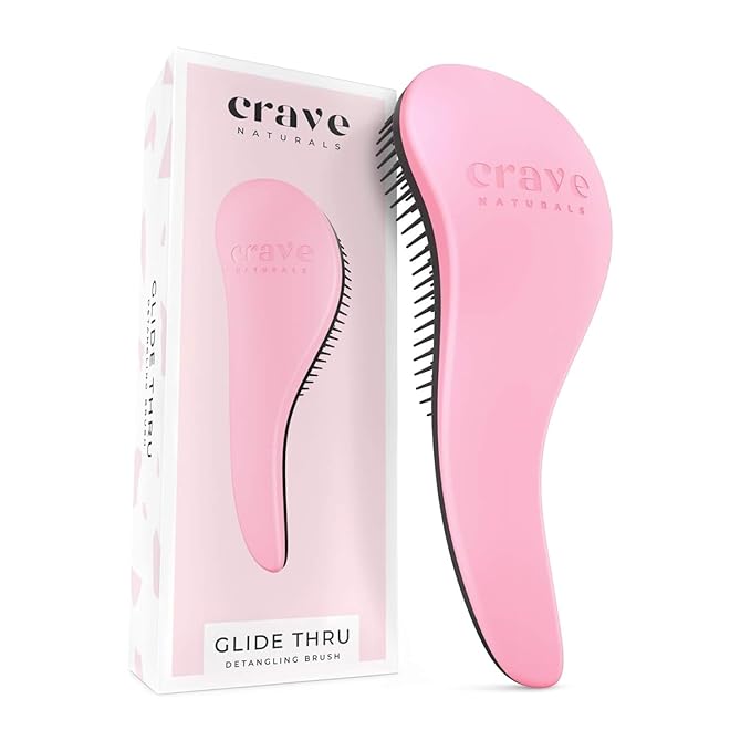 Crave Naturals Glide Thru Detangling Brush For Natural, Curly, Straight, Wet or Dry Hair - Gentle Detangler Brush Styling Tool for Adults, Kids, Toddlers and Little Girls - 7.5 x 3 in, Pink