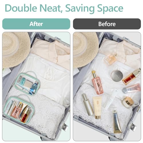 Clear Makeup Bag Travel (01-2 Green / Fashion/Texture Series (1 Large 1 Medium))