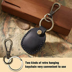 Genuine Leather AirTag Holder Compatible with Apple AirTag 2nd Gen & 1st Gen (Black)