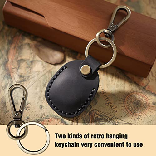 Genuine Leather AirTag Holder Compatible with Apple AirTag 2nd Gen & 1st Gen (Black)