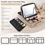 Makeup Bag with LED Lighted Mirror 12.2 IN Cosmetic Train Case Double Layer (12.2 Inch Khaki Floral / 0-Double Layer)