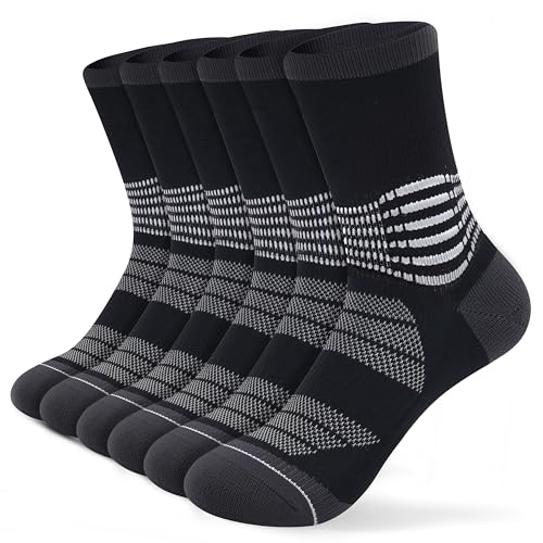 Crew Compression Socks for Women Men with Ankle Arch Support Plantar Fasciitis Relief 3 Pairs (Medium / Black Grey(3 Pairs))