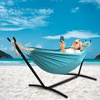 Double Hammock with Stand Included 450lb Capacity Steel Stand (Cyan)