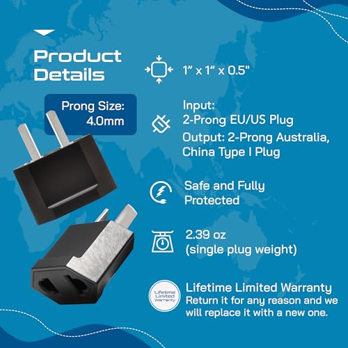 Australia China Plug Adapter Socket (6 Pack - Australian/China / Black)