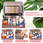 Large Makeup Bag with Mirror Double Layer Travel Make Up Organizer Case (Rosewood)