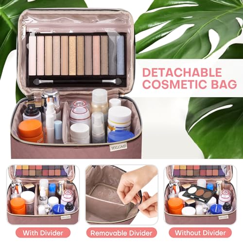 Large Makeup Bag with Mirror Double Layer Travel Make Up Organizer Case (Rosewood)