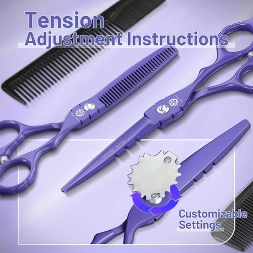 5.5 in Hair Cutting Shears Kit with Bag for Barbers (5.5 Inch / Purple)