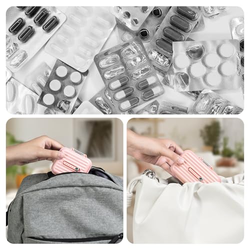 Travel Pill Organizer Box with Medicine Labels (S+L / Pink)