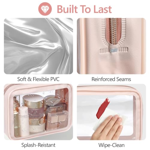 Clear Makeup Bag (2 Pack Pink / Hybrid Traveler (1 Large & 1 Medium - Soft))