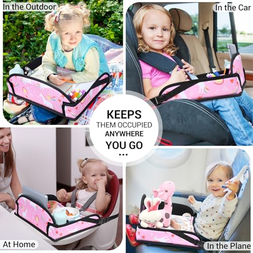 Kids Travel Tray for Toddler Car Seat (Pink Unicorn)