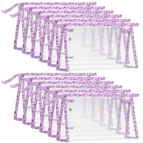 12 Pieces Clear Makeup Bag PVC Portable Travel Makeup Cosmetic Toiletry Zippered Pouches Waterproof Vinyl Plastic Large Clear Organizer Storage Case (12pcs Purple L)