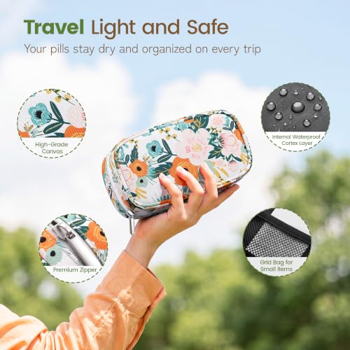 Weekly Travel Pill Organizer 2 Times a Day AM PM Rainbow Pill Box (A Canvas Bloom 01 / 1 Set Canvas Case)