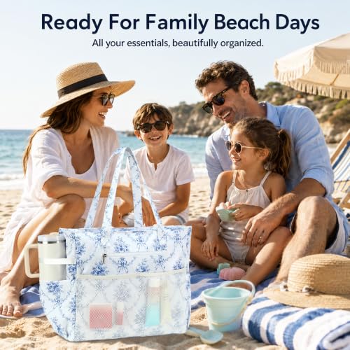 Large Beach Bag for Women (Blue White)