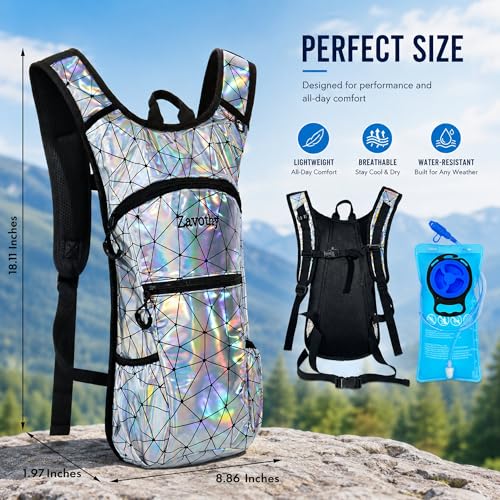 Rave Hydration Backpack Lightweight Water Backpack for Cycling Running Hydration Pack with 3L Water Bladder Silver (Silver / 3L Bladder)