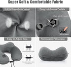 Inflatable Travel Neck Pillow for Airplanes (Premium Grey)