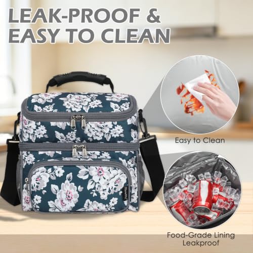 Double Layer Cooler Insulated Lunch Bag Adult Lunch Box Large Tote Bag for Men (Plum)