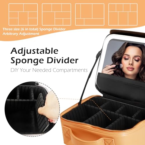 Travel Makeup Bag Cosmetic Bag Makeup Organizer Bag with Lighted Mirror (Apricot / Woven)