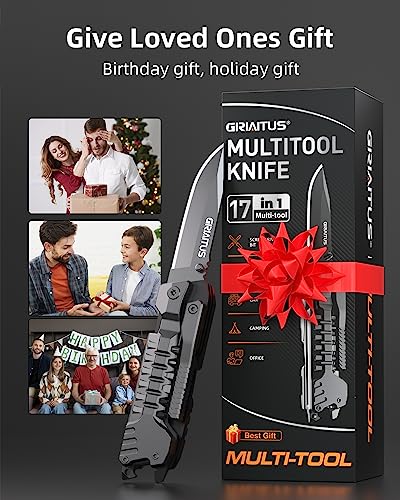 17 in 1 Multitool Knife Fire Starting Stick Bottle Opener Saw for Camping (Black)