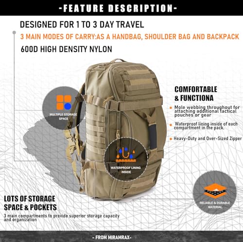 Gym Bag for Men Duffle Bags Backpack (45l / Coyote)