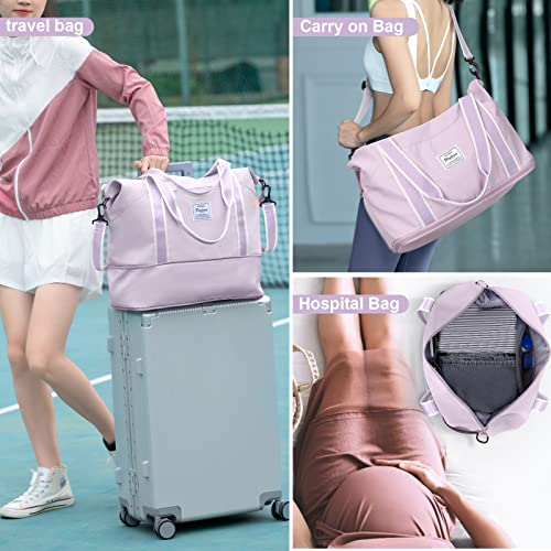 Large Duffel Bag For Travel Women Carry On Personal Item Work 18x14x8 Bag (A104-purple1-expandable / X-large)