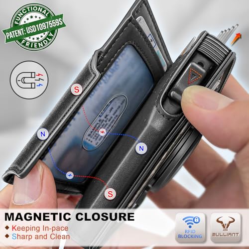 Men Airtag Leather Wallet Metal Case Money Clip (Black3429)
