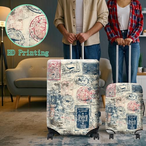 Luggage Cover Suitcase Protector Plus 1 Luggage Tag (Retro Drity Stamp / L)