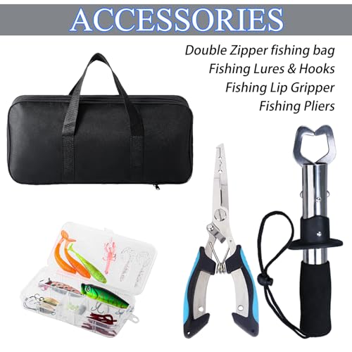 Fishing Rod 6.9ft Telescopic Fishing Rod and Reel Combo with Fishing Pliers and Lip Gripper Fishing Equipment (Blue-6.9ft Spinning Combo)