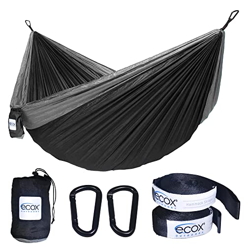 Outdoors Parachute Hammock Single with 2 Tree Straps (Black-grey)