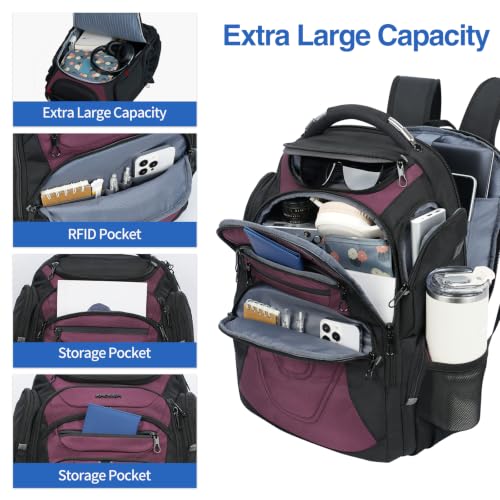 Travel Laptop Backpack 17.3 Inch XL Computer Backpack for Men (Black/Burgundy / 17.3 inch)