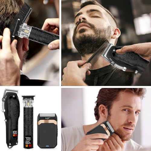 Professional Hair Clipper Set for Men Electric Shaver Razor Cordless Hair Cutting Barber Clippers Beard Trimmer Men’s Grooming Kit Gifts for him (Black)
