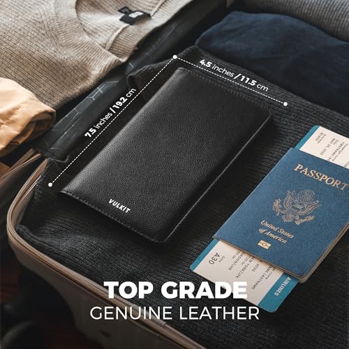 Passport Wallet for Travel RFID Blocking Premium Leather (Top Grain Black)