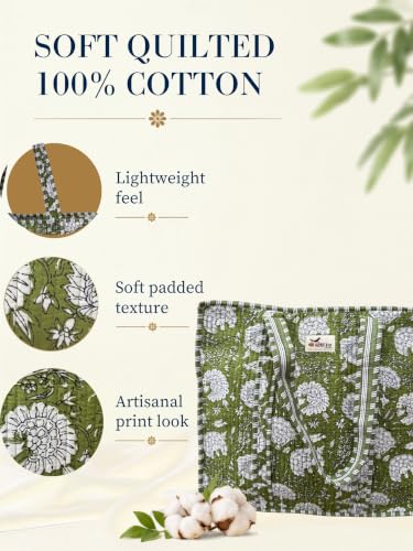 100% Cotton Quilted Tote Bag For Women (Olive Garden)