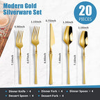 20 Piece Gold Silverware Set for 4 (Gold 20 Pieces Set with Dessert Spoon)