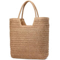 Straw Beach Bags for Women Summer Tote Bag Boho Shoulder Purse (C Khaki)