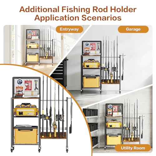 Fishing Rod Holder for Garage with Pegboard (12 Rods,Brown)