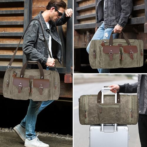 Waxed Canvas Duffle Bag for Men (Vintage Grey / X Large-60L)