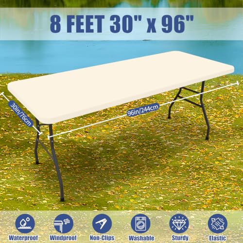 2 Pack Rectangle Spandex Fitted Table Cloth (Champagne / 96" x 30" (Rectangular))