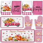 10 Pcs Fall Thanksgiving Pumpkin Kitchen Decor Set Pink (Light Pink / Cute Pumpkin)
