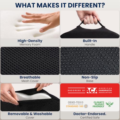 Seat Cushion Memory Foam Chair Cushion for Tailbone Pain Relief (Black / Large)