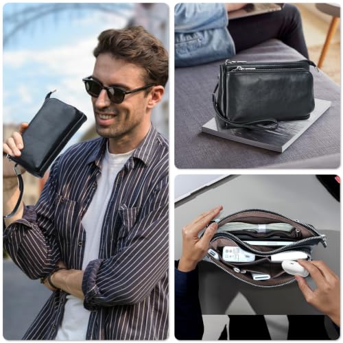 Electronic Organizer Zipper Bag Tech Kit (Vintage Black -【Fits Apple Accessories】- 2 / Electronic Storage Case - Sturdy Handmade)