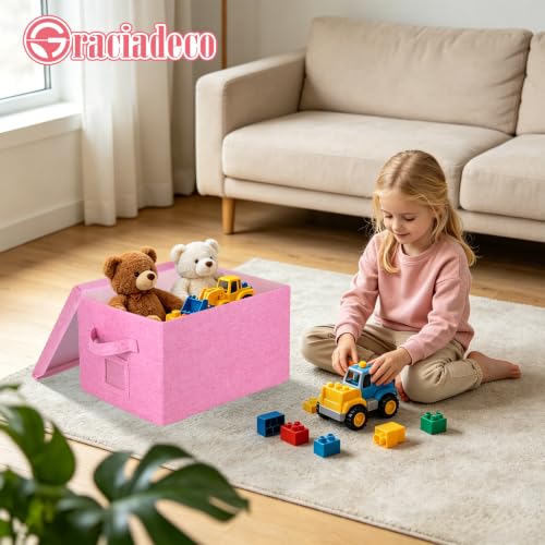 Storage Bins With Lids Closet Organizer Cabinet Box For Clothes (Pink - Light pink inside / 2 Pack)