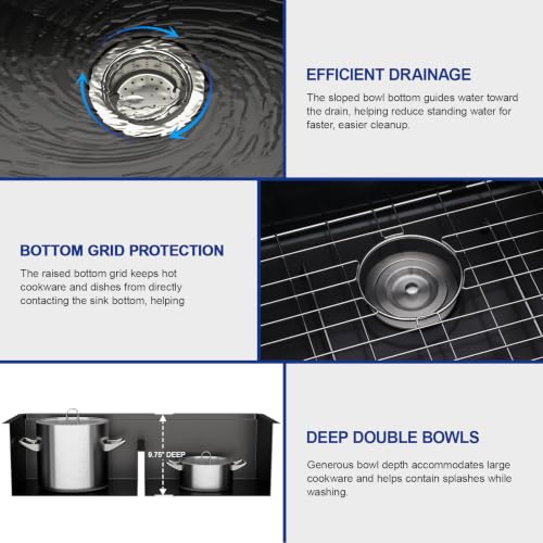 36"x19" Matte Black Undermount Double Bowl Workstation Kitchen Sink (Matte Black / 36" (50/50))