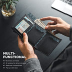Pop up Card Wallet Minimalist Cash Wallets RFID Blocking Leather Smart Credit Card Holder with ID window for Men (Cross-Black)