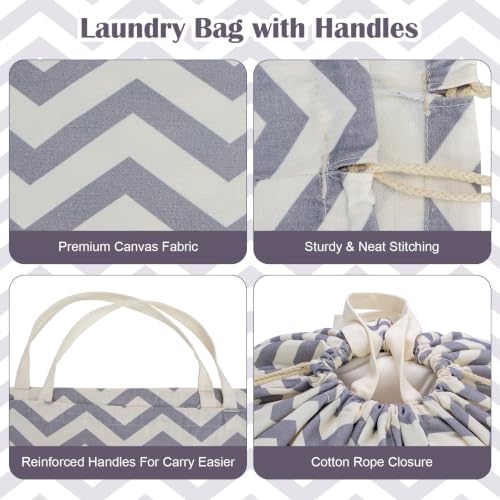 Canvas Laundry Bag with Handles & Drawstring 30"Wx35"H (Geom Wave L+ / L+ 30"Wx 35"H┃1 Pack)