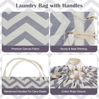 Canvas Laundry Bag with Handles & Drawstring 30"Wx35"H (Geom Wave L+ / L+ 30"Wx 35"H┃1 Pack)