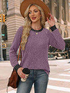 Long Sleeve Shirts for Women Crewneck Color Block Casual Outfits Womens Fall Tops Loose Fit Lightweight Sweaters Tunic Fashion 2026 Clothes Soft Purple S (Small / 04-purple)