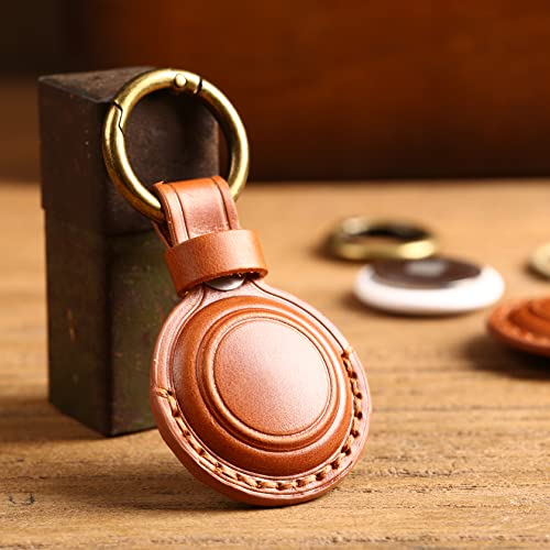 Genuine Leather Keychain Holder Compatible with Airtag 2nd & 1st Gen ([1 Pack] Brown V1.0)