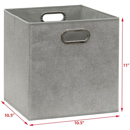 11 Inch Foldable Cube Storage Bins with Handles (6 Pack - 10.5" x 10.5" x 11" / Gray)